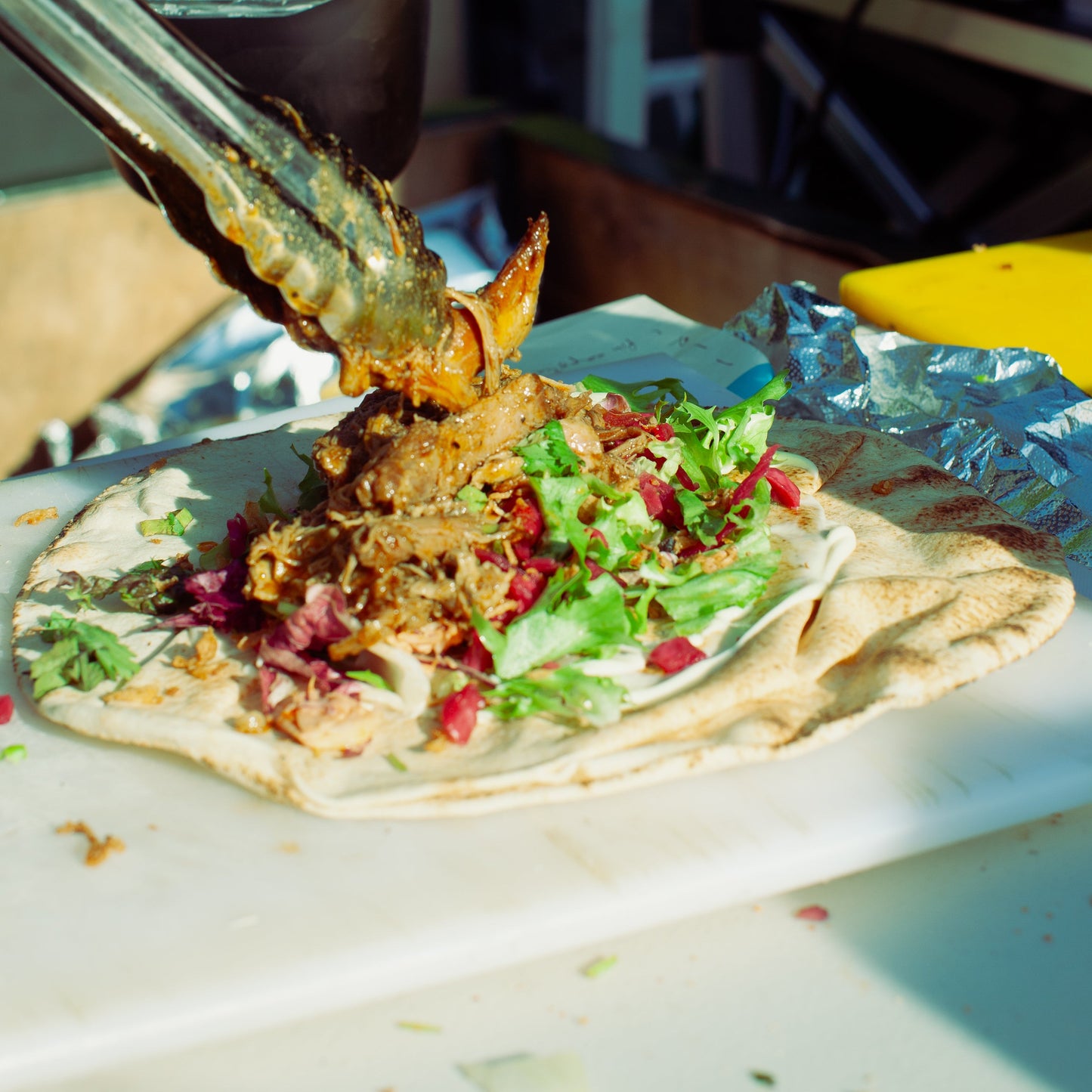 Honey Harissa Pulled Pork Flatbread (gf*)