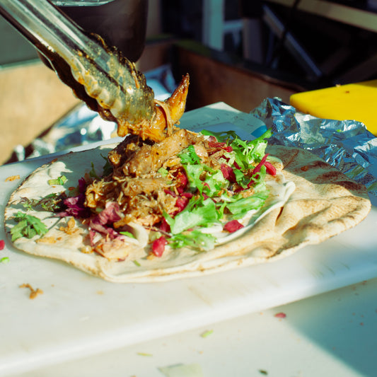 Honey Harissa Pulled Pork Flatbread (gf*)